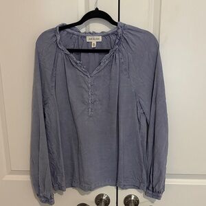 cloth & stone Dusty Lavender Button-Front Ruffle Henley Blouse